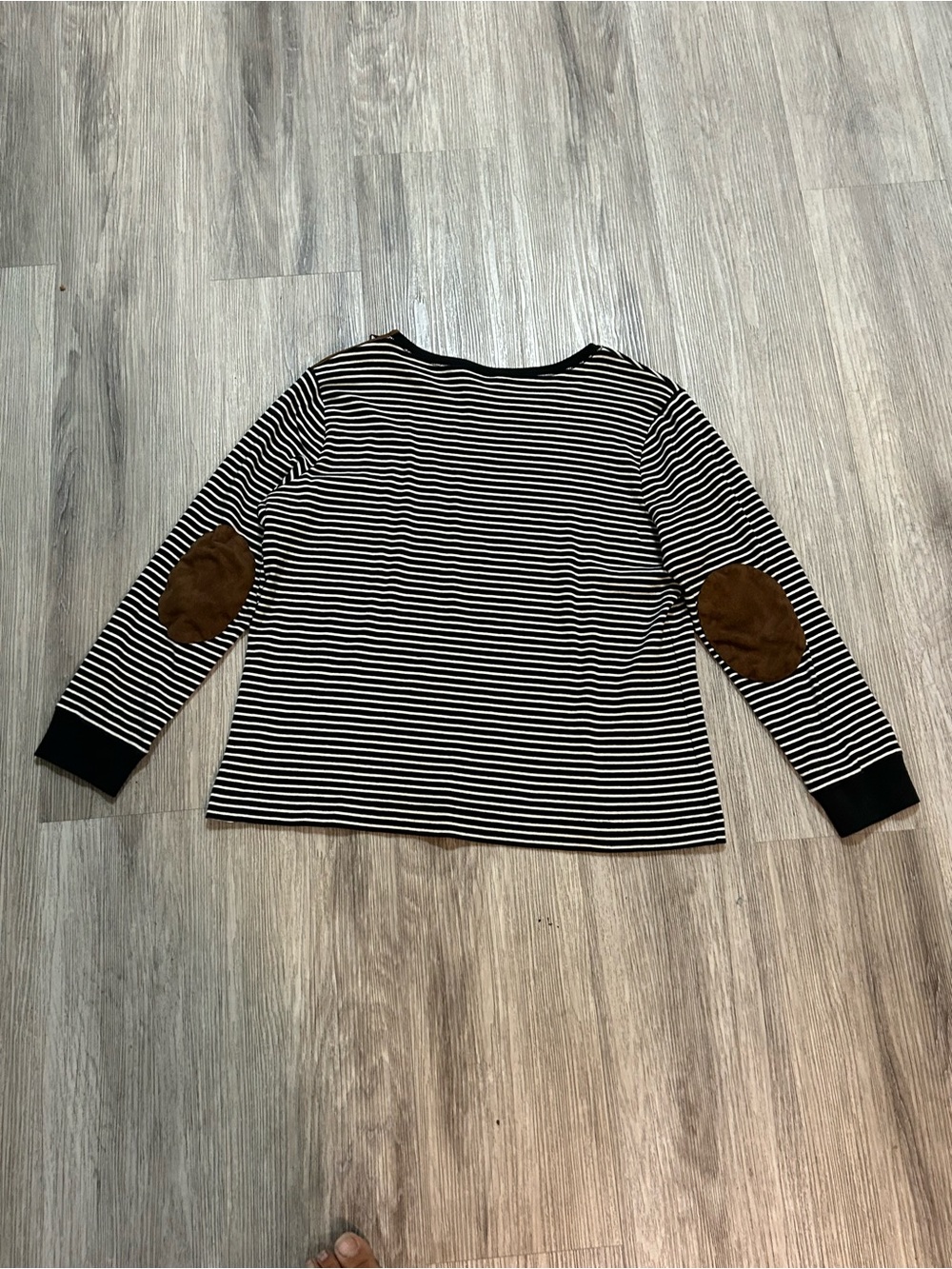 Lauren Ralph Lauren Striped Crewneck with Brown Elbow Patches - Picture 3 of 10